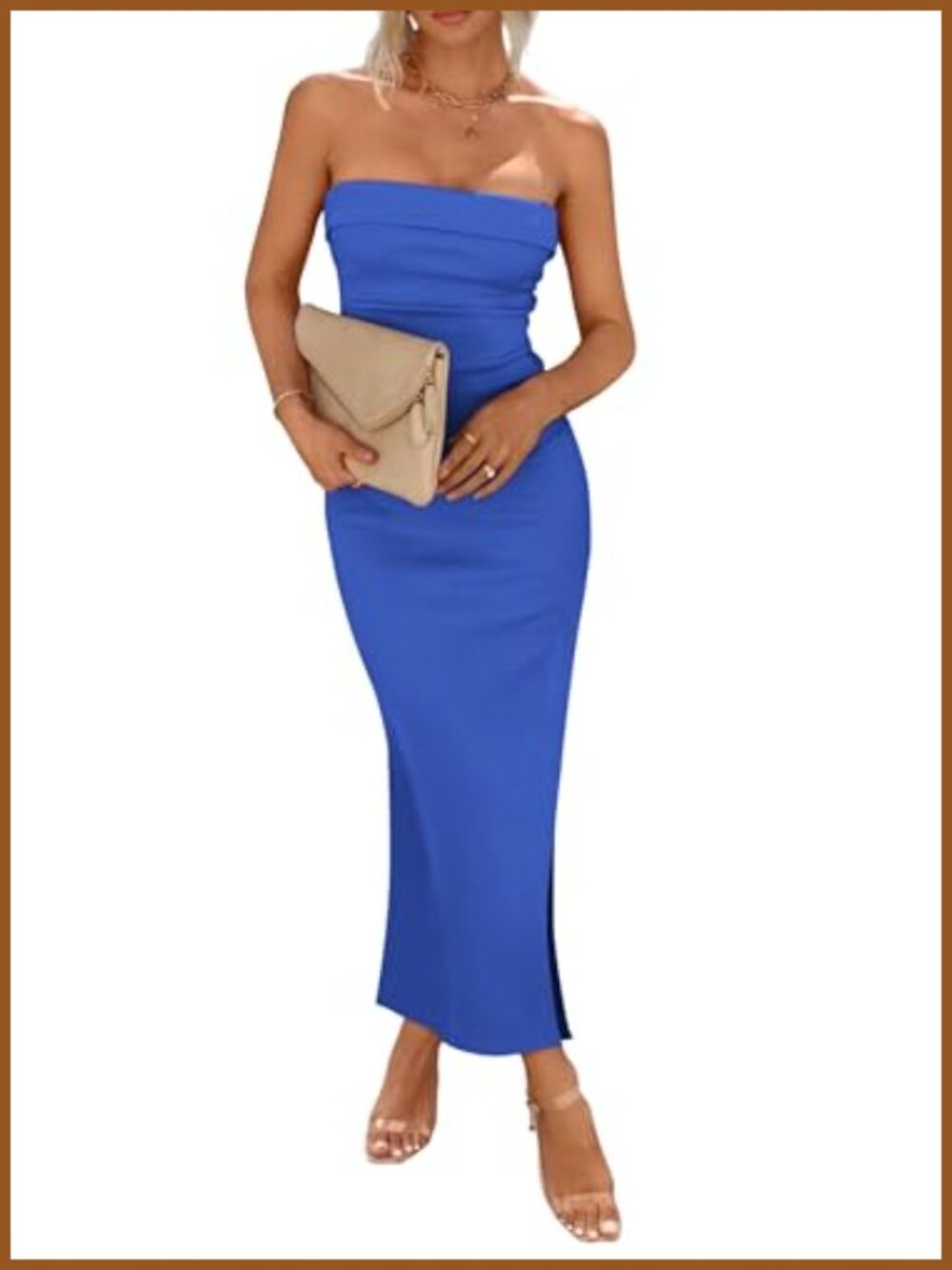 Women's Strapless Bodycon Maxi Dress Ribbed Knit Cocktail Party